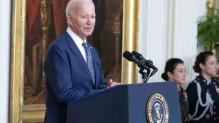 El Presidente de los Estados Unidos, Joe Biden, en la Sala Este de la Casa Blanca en Washington, DC.