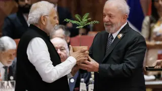 El presidente de Brasil, Luiz Inácio Lula da Silva, y el primer ministro de la India, Narendra Modi, en la cumbre del G20
