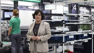 Elena Latorre, directora general de Mann+Hummel Ibérica, en las instalaciones de la fábrica en Plaza.