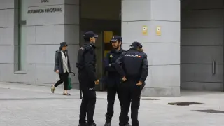 Police offices are pictured outside the high court, before the arrival of the former president of the Royal Spanish Football Federation Luis Rubiales, in Madrid, Spain - September 15, 2023