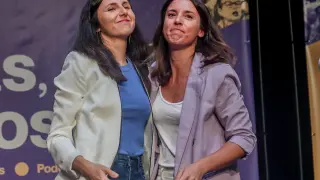 Ione Belarra e Irene Montero en el acto de Podemos este sábado