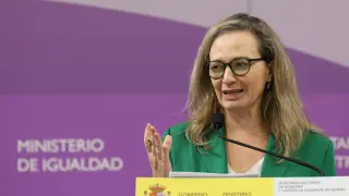 La delegada del Gobierno contra la Violencia de Género, Victoria Rosell, durante una rueda de prensa, en el Ministerio de Igualdad, a 18 de septiembre de 2023, en Madrid (España).