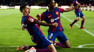Los jugadores del Barça celebrando la remontada