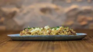Plato de arroz cremoso de boletus, longaniza y foie del chef zaragozano Rubén Martín. gsc1