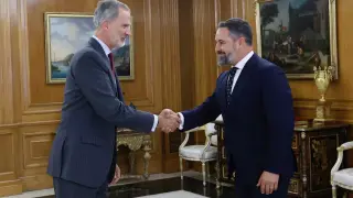 El presidente de Vox, Santiago Abascal, con el Rey Felipe VI en la nueva ronda de consultas