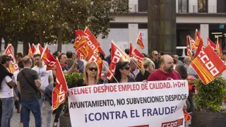 Imagen de archivo de una protesta en plaza de España de los trabajadores de Telnet.