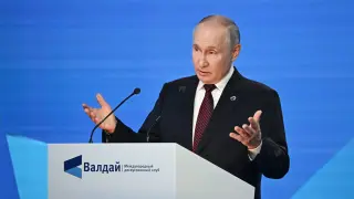 Putin durante su intervención en el Club Internacional de Debate Valdai, en Rusia.
