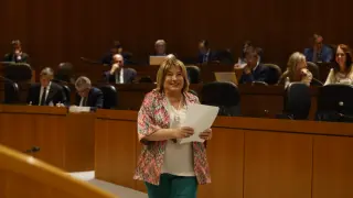 Tomasa Hernández, consejera de Presidencia, Interior y Cultura, en las Cortes de Aragón