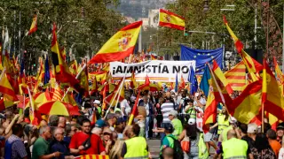 Un momento de la manifestación contra la amnistía el domingo 8 de octubre en Barcelona.