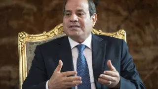 Egypt\'s President Abdel Fattah El-Sisi speaks while meeting with U.S. Secretary of State Antony Blinken, at Al-Ittihadiya Palace in Cairo, Sunday Oct. 15, 2023. (AP Photo/Jacquelyn Martin, Pool)