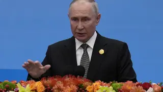 El presidente ruso, Vladimir Putin, pronuncia un discurso durante el Foro de la Franja y la Ruta en el Gran Salón del Pueblo de Beijing.