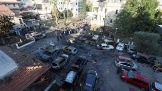 Lugar de la explosión este martes en las inmediaciones del hospital