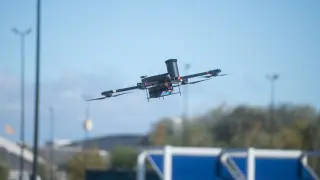 La demostración con drones de este viernes en el Parking Sur de la Expo.
