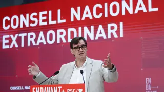 El primer secretario del PSC, Salvador Illa, interviene ante el consejo nacional de los socialistas catalanes.