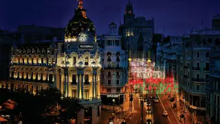 Recreación de la iluminación navideña en la Gran Vía de Madrid