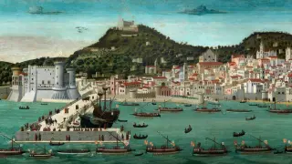 Un fragmento de la 'Tabla Strozzi', la vista de Nápoles, de 1472, atribuida a Francesco Rosselli