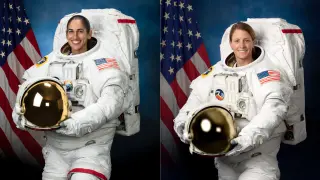 USA147. MIAMI (FL, EEUU), 01/11/2023.- Composición de dos fotografías oficiales cedidas por la NASA donde aparecen las astronautas Jasmin Moghbeli (i) y Loral O'Hara (d), quienes inician hoy una caminata espacial para realizar tareas de mantenimiento en los sistemas de comunicaciones y en los paneles solares de la Estación Espacial Internacional (EEI). En la que es la primera caminata espacial para ambas, Moghbeli, cuyo traje cuenta con franjas rojas para una mejor identificación, y O'Hara extraerán hoy una caja llamada Grupo de Frecuencia de Radio de una antena de comunicaciones de la estación. EFE/Robert Markowitz/NASA /SOLO USO EDITORIAL /NO VENTAS /SOLO DISPONIBLE PARA ILUSTRAR LA NOTICIA QUE ACOMPAÑA /CRÉDITO OBLIGATORIO