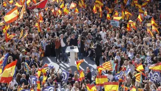 El presidente del Partido Popular, Alberto Núñez Feijóo, protagoniza un acto contra la amnistía del "procés" y contra un referéndum de autodeterminación en Cataluña en Valencia