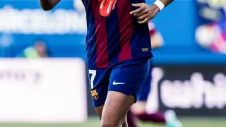 Salma Paralluelo of Fc Barcelona Femenino celebrates a goal during the Spanish league, Liga F, football match played between Fc Barcelona and Sevilla FC at Johan Cruyff Stadium on November 05, 2023 in Barcelona, Spain...