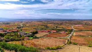 Vista general del bonito pueblo de Álava para visitar en noviembre y sus viñedos