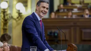 El secretario general del PSOE y presidente del Gobierno en funciones, Pedro Sánchez, interviene durante el primer día del debate de investidura