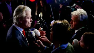 Geert Wilders líder del partido neerlandés de extrema derecha en la noche de las elecciones.