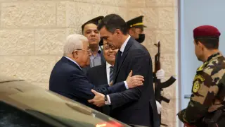 Pedro Sánchez en su visita a Ramallah