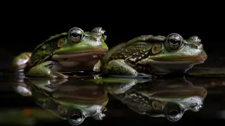 rana-toro-verde-sentada-estanque-humedo-reflejado-generado-ia
