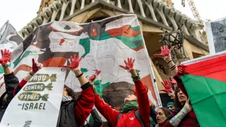 Manifestación Pro-Palestina ante la Foro Regional de Unión del Mediterráneo.