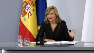 -La ministra Portavoz, Pilar Alegría, durante la rueda de prensa tras el Consejo de Ministros