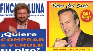 Un cartel de Fincas Luna y otro de la serie 'Better Call Saul'.