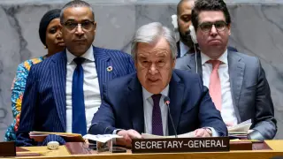 El secretario general, António Guterres,habla durante una sesión excepcional del Consejo de Seguridad sobre la situación en Oriente Medio