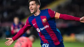 Sergi Roberto of FC Barcelona celebrates a goal during the Spanish league, La Liga EA Sports, football match played between FC Barcelona and UD Almeria at Estadio Olimpico de Montjuic on December 20, 2023 in Barcelona, Spain...AFP7 ..20/12/2023 ONLY FOR USE IN SPAIN [[[EP]]]