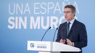 El presidente del Partido Popular, Alberto Núñez Feijóo, durante una rueda de prensa