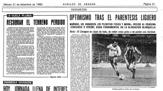 Previa del partido Real Zaragoza-Osasuna del domingo 1 de enero de 1984, publicada el sábado 31 de diciembre de 2013. Y es que el día de Año Nuevo no hay periódicos en España (salvo en Cataluña).