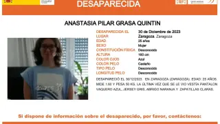 Anastasia Pilar Grasa, desaparecida en Zaragoza.