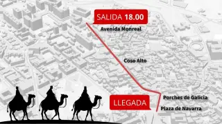 Recorrido de la cabalgata de Reyes en Huesca
