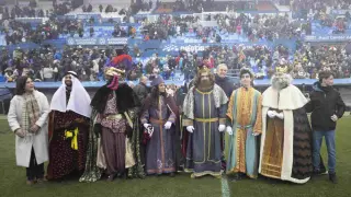 Llegada de los Reyes Magos al estadio de La Romareda de Zaragoza en 2023