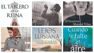 Detalle de las portadas de los libros de Zueco, Martínez de Pisón, Manuel Vilas, Angélica Morales, Luz Gabás y Úrsula Campos.