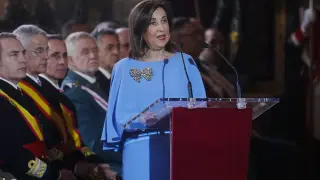 La ministra de Defensa Margarita Robles, durante su discurso en la recepción este sábado en el Palacio Real con motivo de la Pascua Militar.-