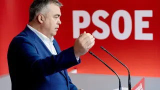 El secretario de Organización del PSOE, Santos Cerdán, durante una rueda de prensa