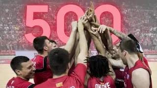 Los jugadores del Casademont celebran su pase a las semifinales de la Liga Endesa (2018-19).