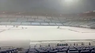 La Romareda cubierta de nieve