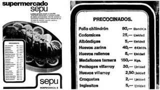 Anuncios de platos precocinados en Sepu del paseo de la Independencia, a principios de los 70.