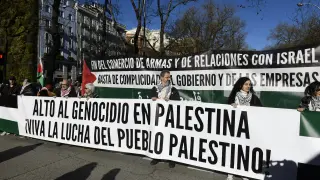 Manifestación este sábado en Madrid convocada por Red Solidaria contra la Ocupación de Palestina, bajo el lema '¡Paremos el genocidio en Palestina!'.