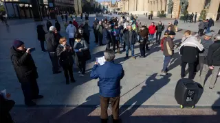 Protesta de los pensionistas de la coordinadora Coespe en la plaza del Pilar de Zaragoza este 22 de enero de 2024.