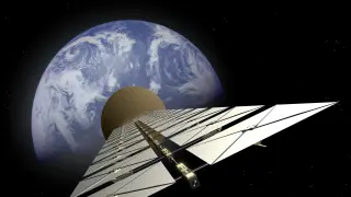 Ilustración de un satélite alimentado por energía solar.