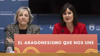 Natalia Lascorz, de Tú Aragón, y Elena Allué, de Aragoneses, el pasado mes de noviembre.