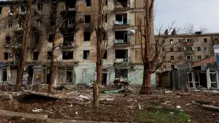 Imagen de una edificio destruido en la ciudad rusa de Adviivka, esta semana.