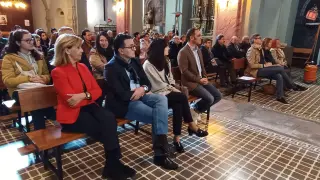Autoridades de Huesca y del Principado de Andorra durante el acto de homenaje en la iglesia de San Martín.
